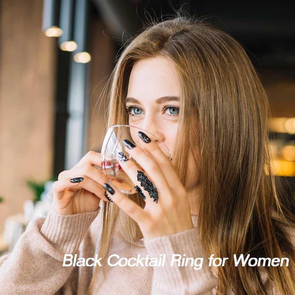 Black Rhinestone Cocktail Statement Ring For Wome… - image 3